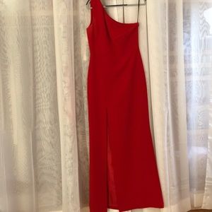 Calvin Klein one shoulder red evening gown